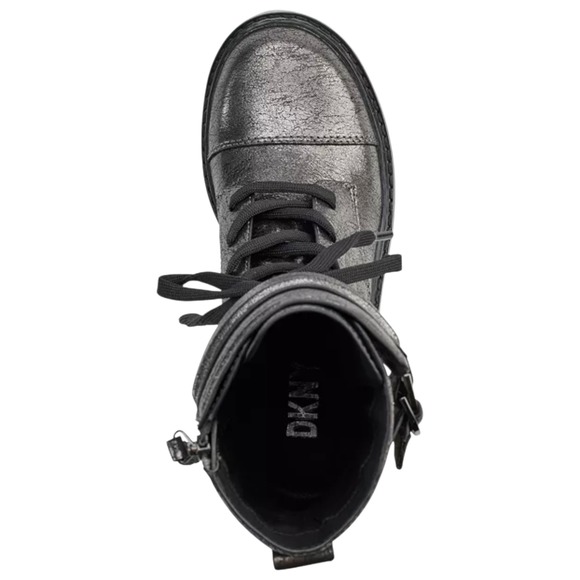 DKNY Women Metallic Silver Quilted Buckled Lug Sole Combat Chunky Boot Goth $159 - Picture 5 of 10